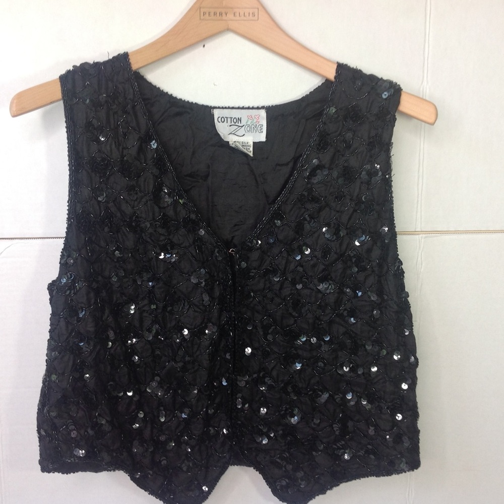 Black Sequin Vest Sequin Sleeveless Cotton Zone